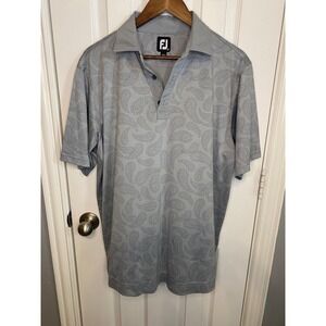 FootJoy Men's Medium Golf Polo Shirt Lisle Paisley Print Gray White Performance